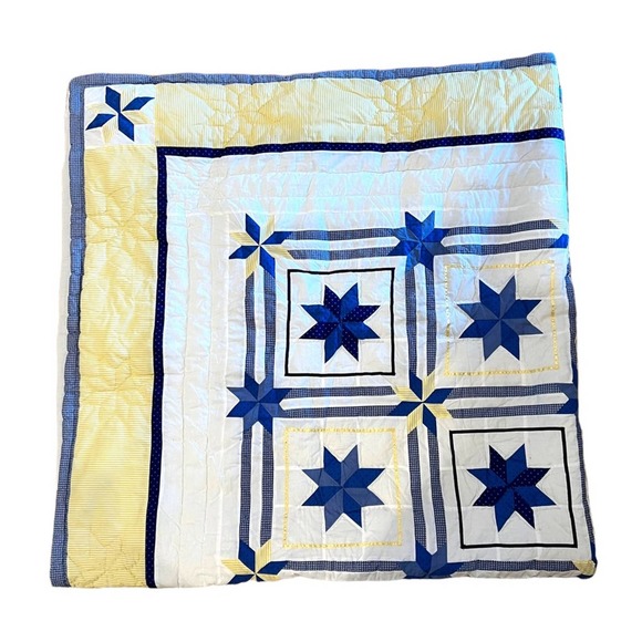 Star Quilt Hand Sewn and Machine Stitched 84" x 86" Homemade Plaid Polka Dot - Picture 11 of 16